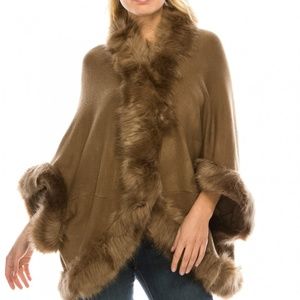 NWT Gorgeous Sioni Faux Fur Trim Poncho/Cape Mink